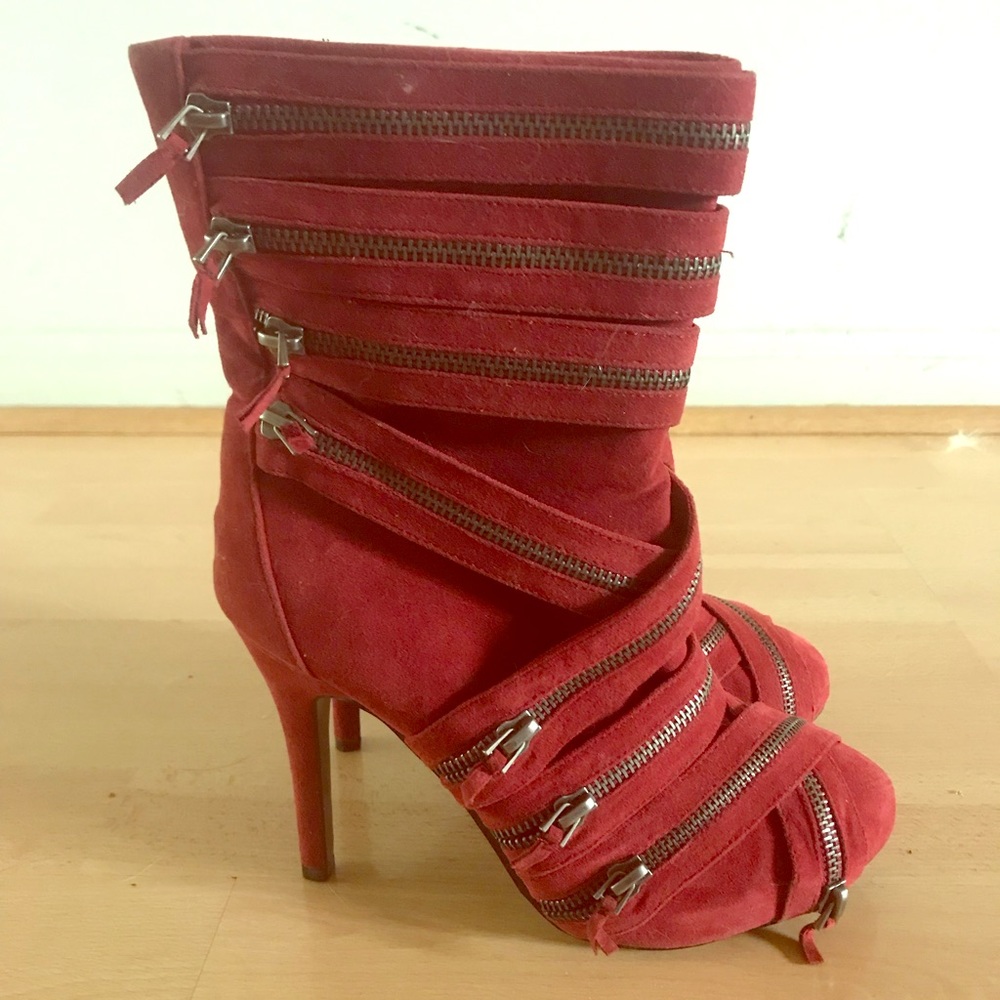 Red Velvet Zipper Boots